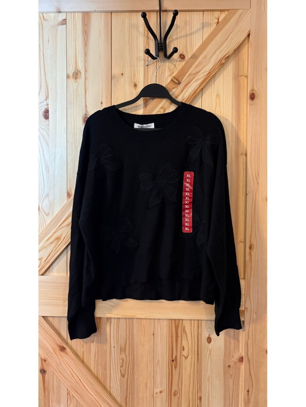 Bridgerton Lace Bow Design Sweater Black XL NWT